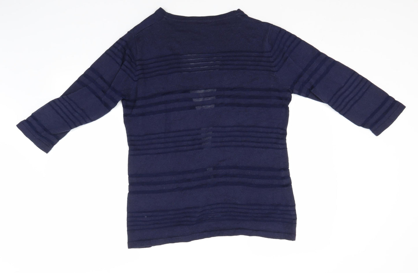 Profile Womens Blue Round Neck Striped  Cardigan Jumper