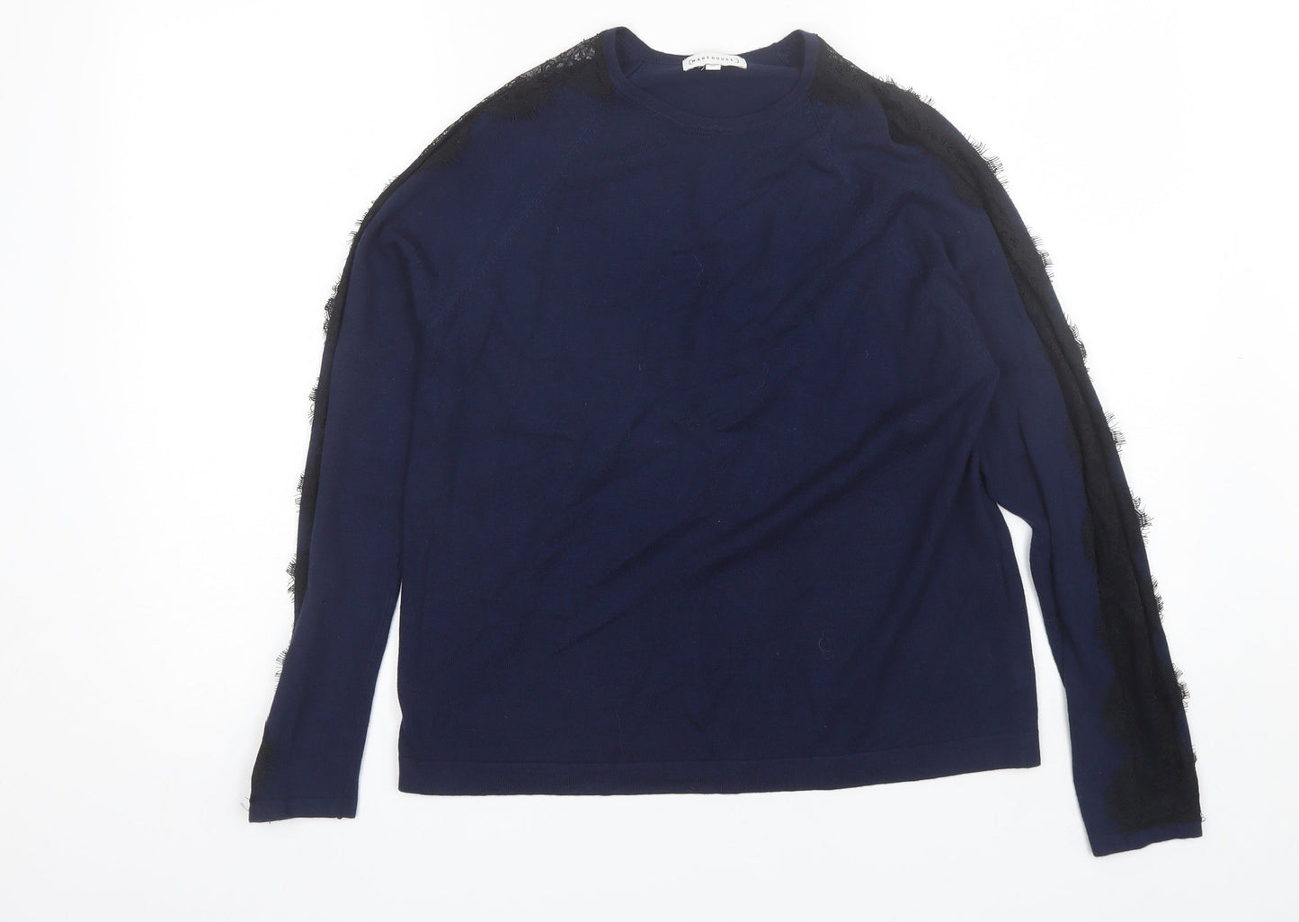 Warehouse Womens Blue Round Neck  Viscose Pullover Jumper Size 12