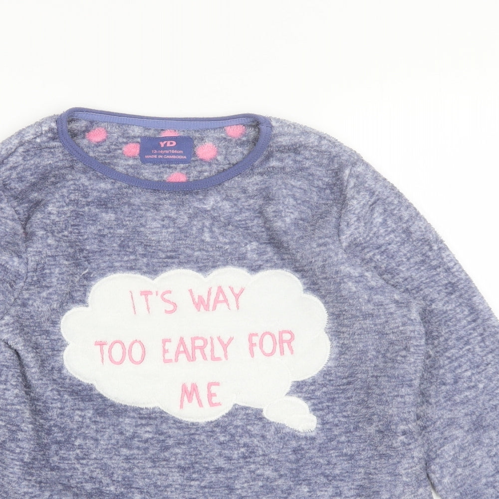 YD Girls Blue Solid Polyester Top Pyjama Top Size 13-14 Years