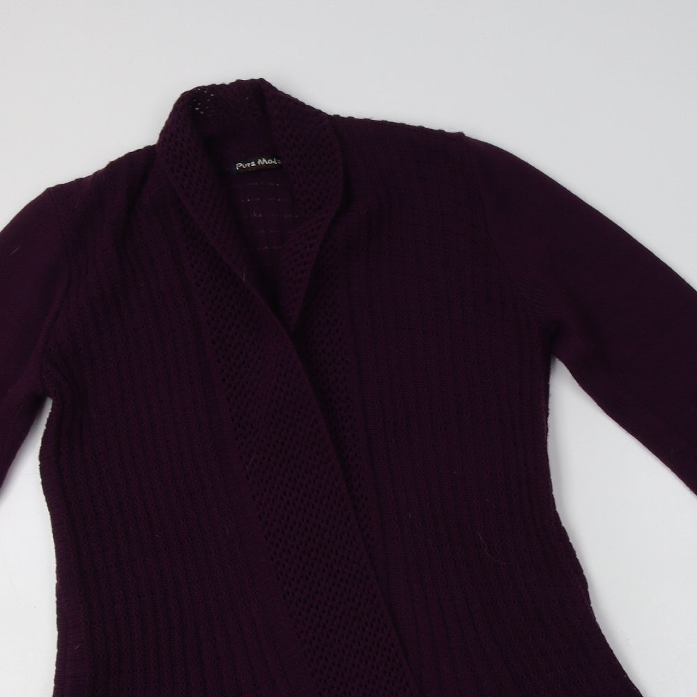 Pura Moda Womens Purple V-Neck  Acrylic Cardigan Jumper Size S