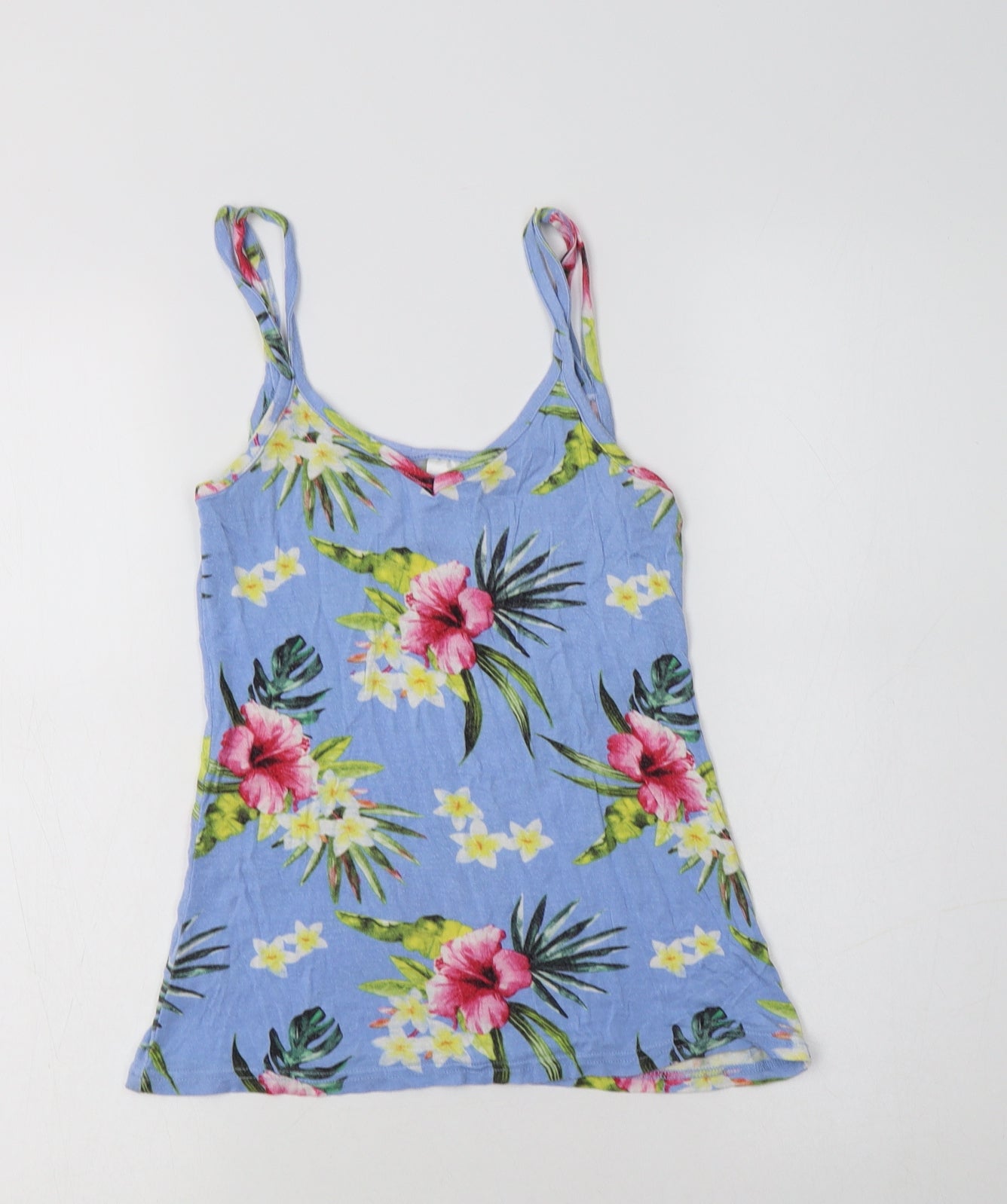 Peacocs Womens Blue Floral Viscose Camisole Tank Size 6 V-Neck