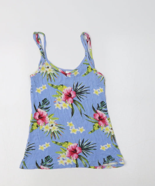 Peacocs Womens Blue Floral Viscose Camisole Tank Size 6 V-Neck