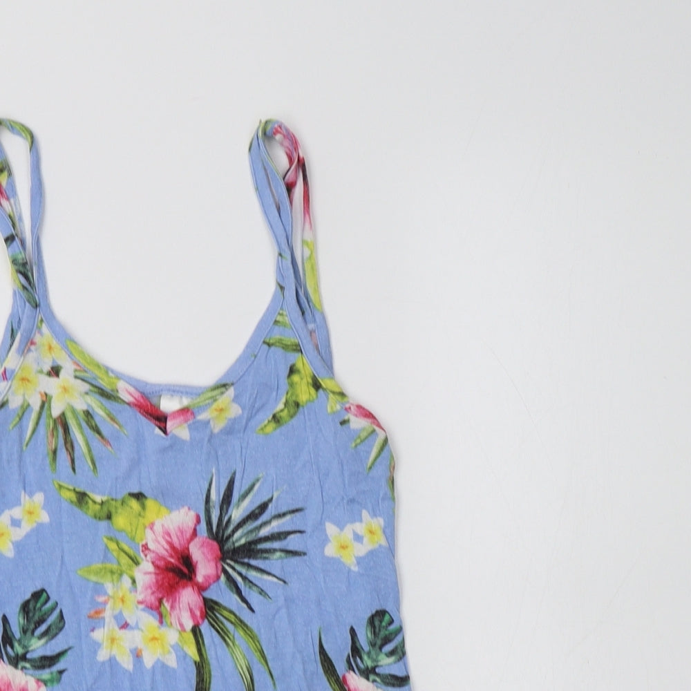 Peacocs Womens Blue Floral Viscose Camisole Tank Size 6 V-Neck