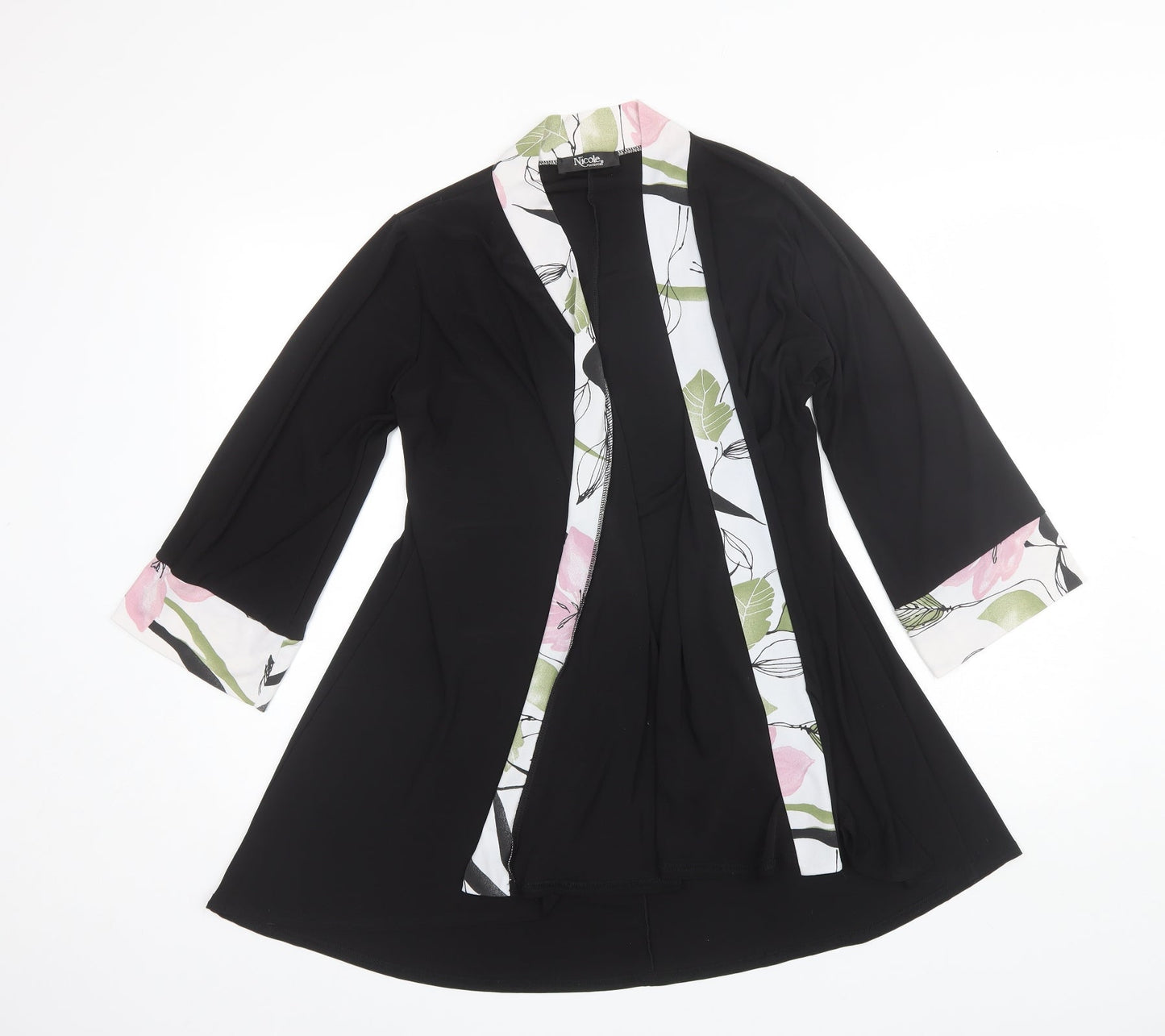 Nicole Collection Womens Black Collared  Polyester Shrug Jumper Size M