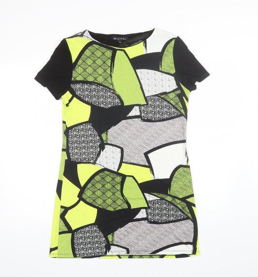 Micha Womens Green Geometric Viscose Shift  Size M  Round Neck