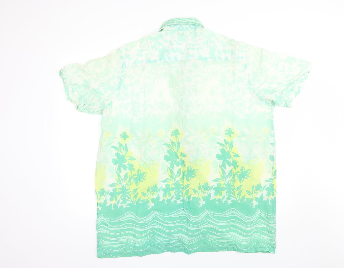 Bambu Mens Green Floral Cotton  Button-Up Size L Collared