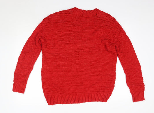 H&M Womens Red Round Neck  Acrylic Pullover Jumper Size S