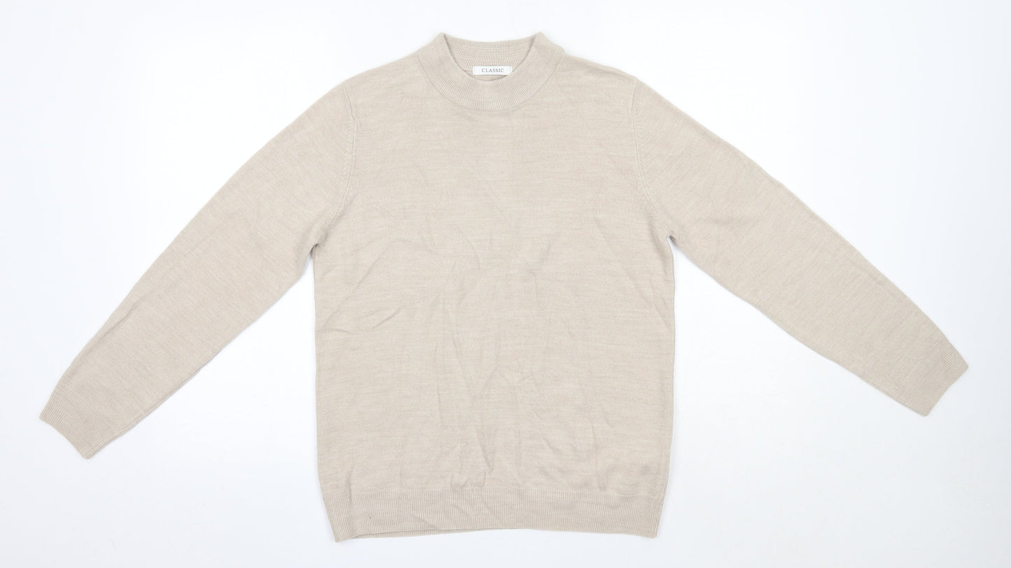 M&S Womens Beige High Neck  Acrylic Pullover Jumper Size 14