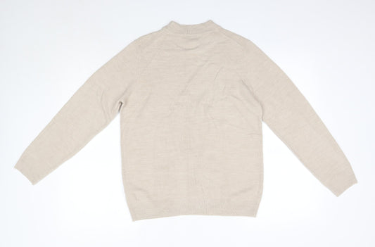 M&S Womens Beige High Neck  Acrylic Pullover Jumper Size 14