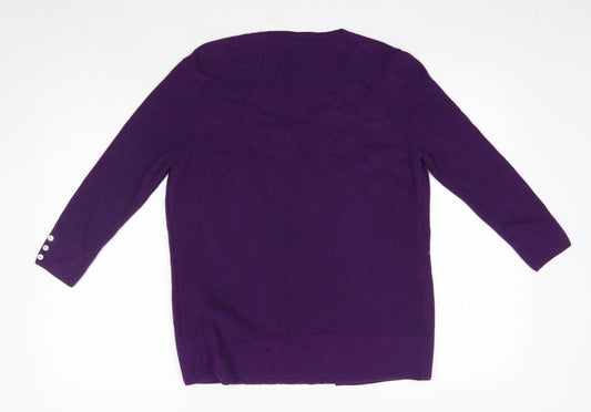 M&S Womens Purple Round Neck  Acrylic Cardigan Jumper Size 14