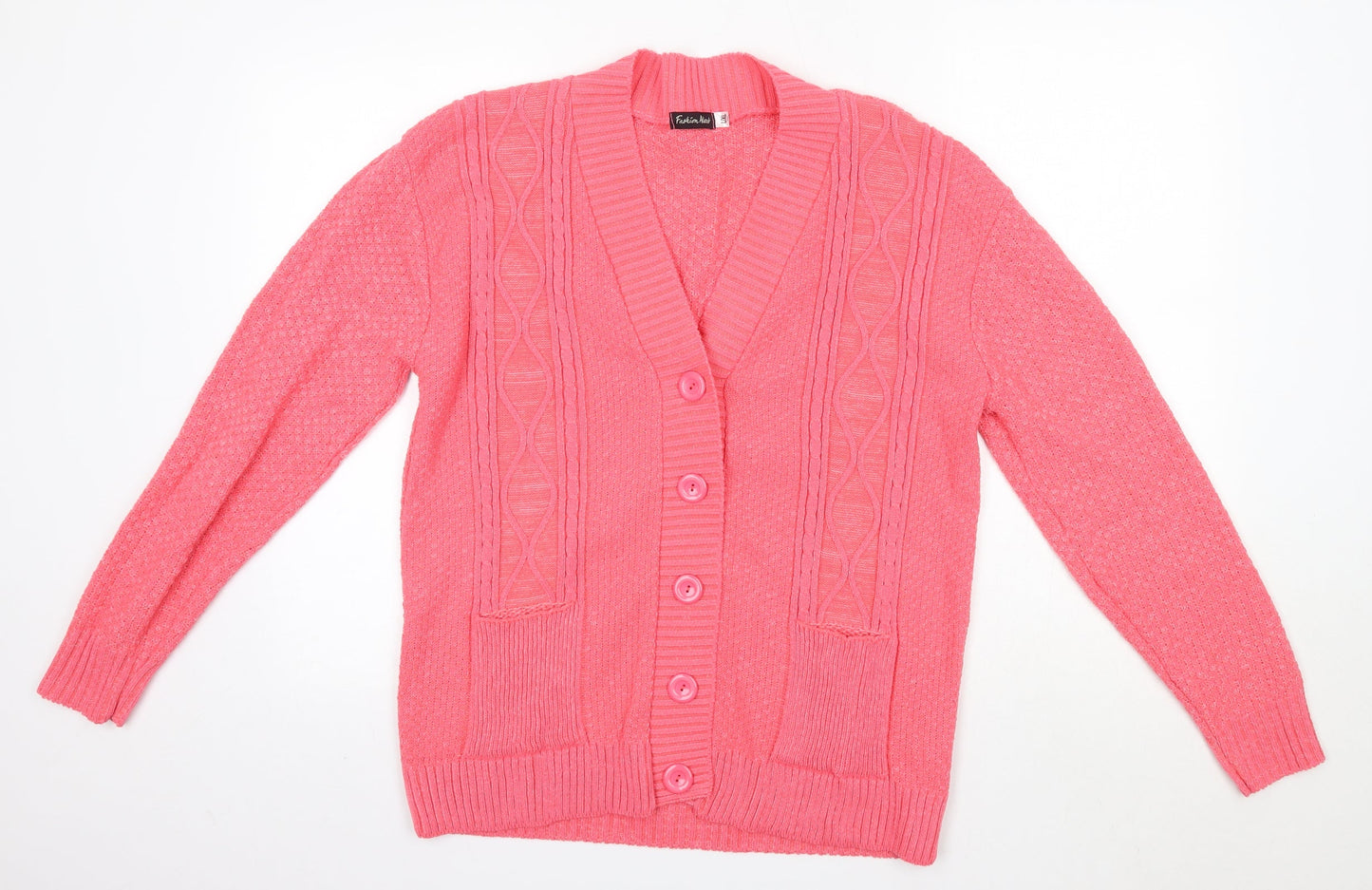 Fashion Alert Womens Pink V-Neck  Acrylic Cardigan Jumper Size L