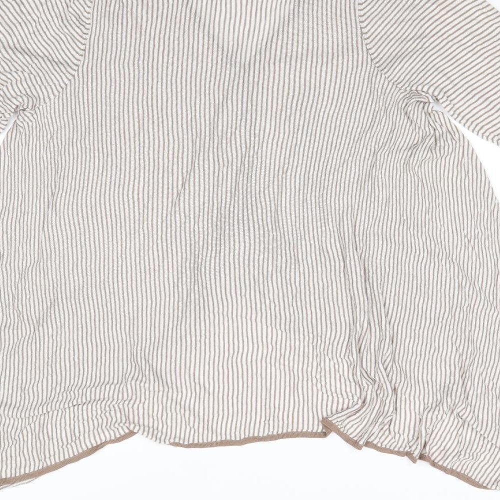 James Lakeland Womens Beige V-Neck Striped Viscose Cardigan Jumper Size 18   - Longer at sides