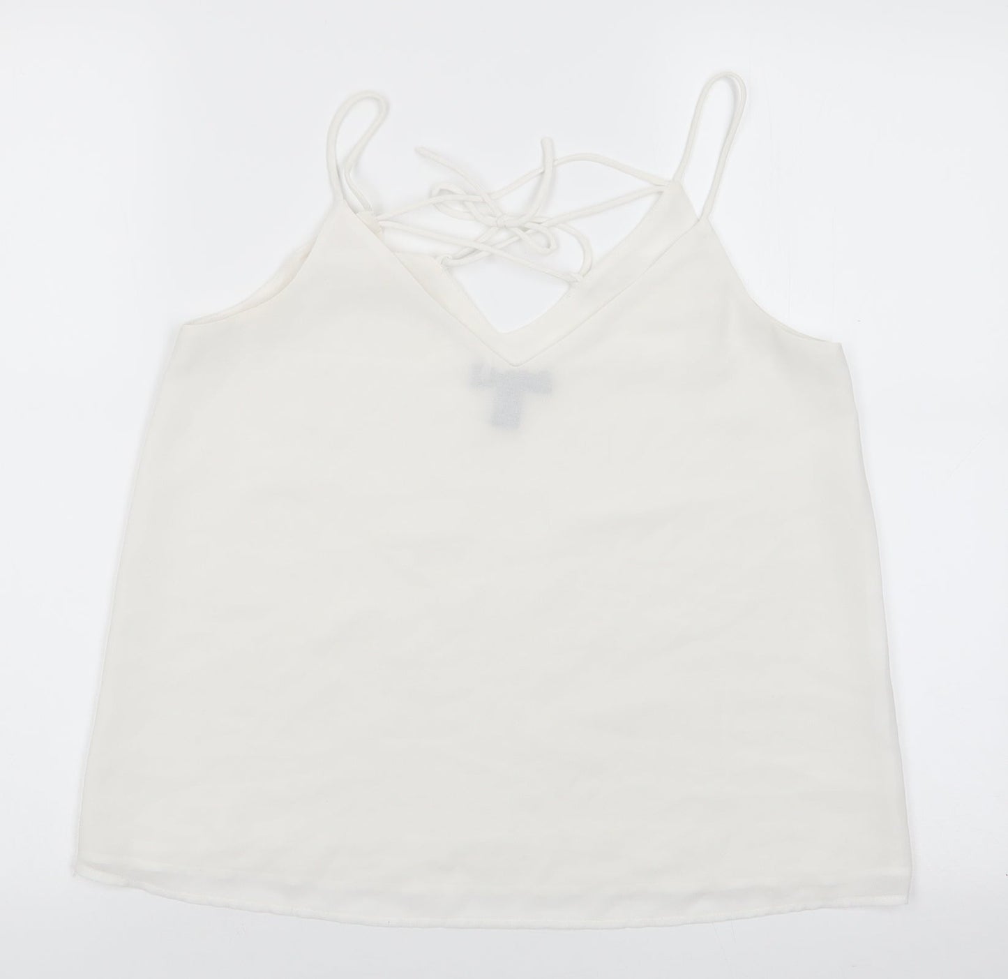 New Look Womens White   Camisole Blouse Size 8 V-Neck - Lace up detail to back
