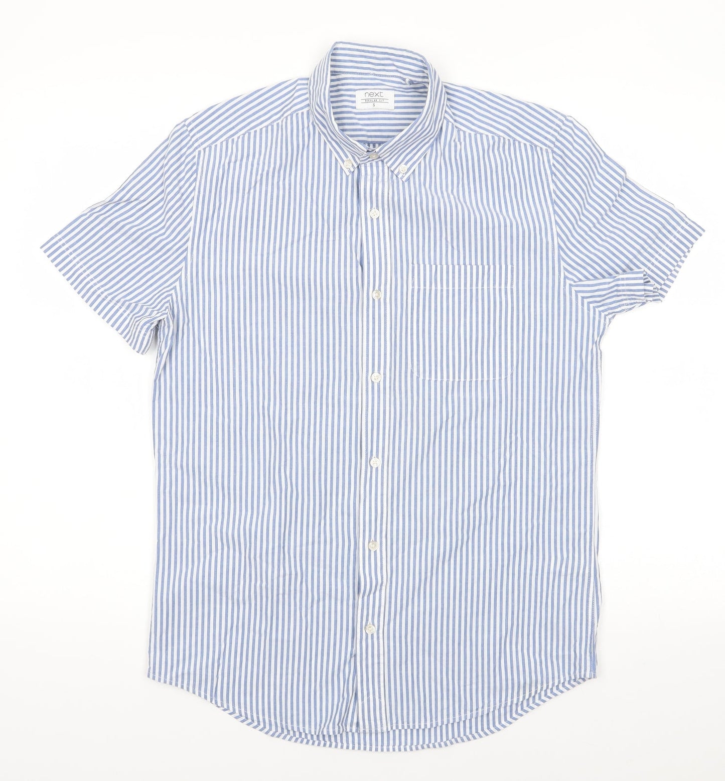 NEXT Mens Blue Striped Cotton  Button-Up Size S Collared  - Buttoned Collar