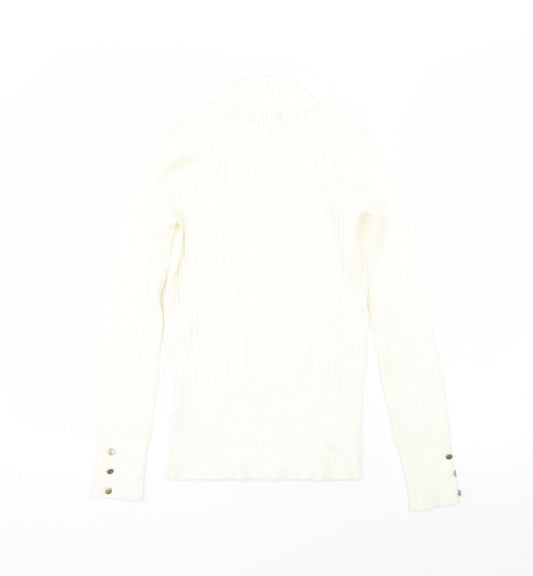 M&S Womens Beige High Neck  Viscose Pullover Jumper Size 8