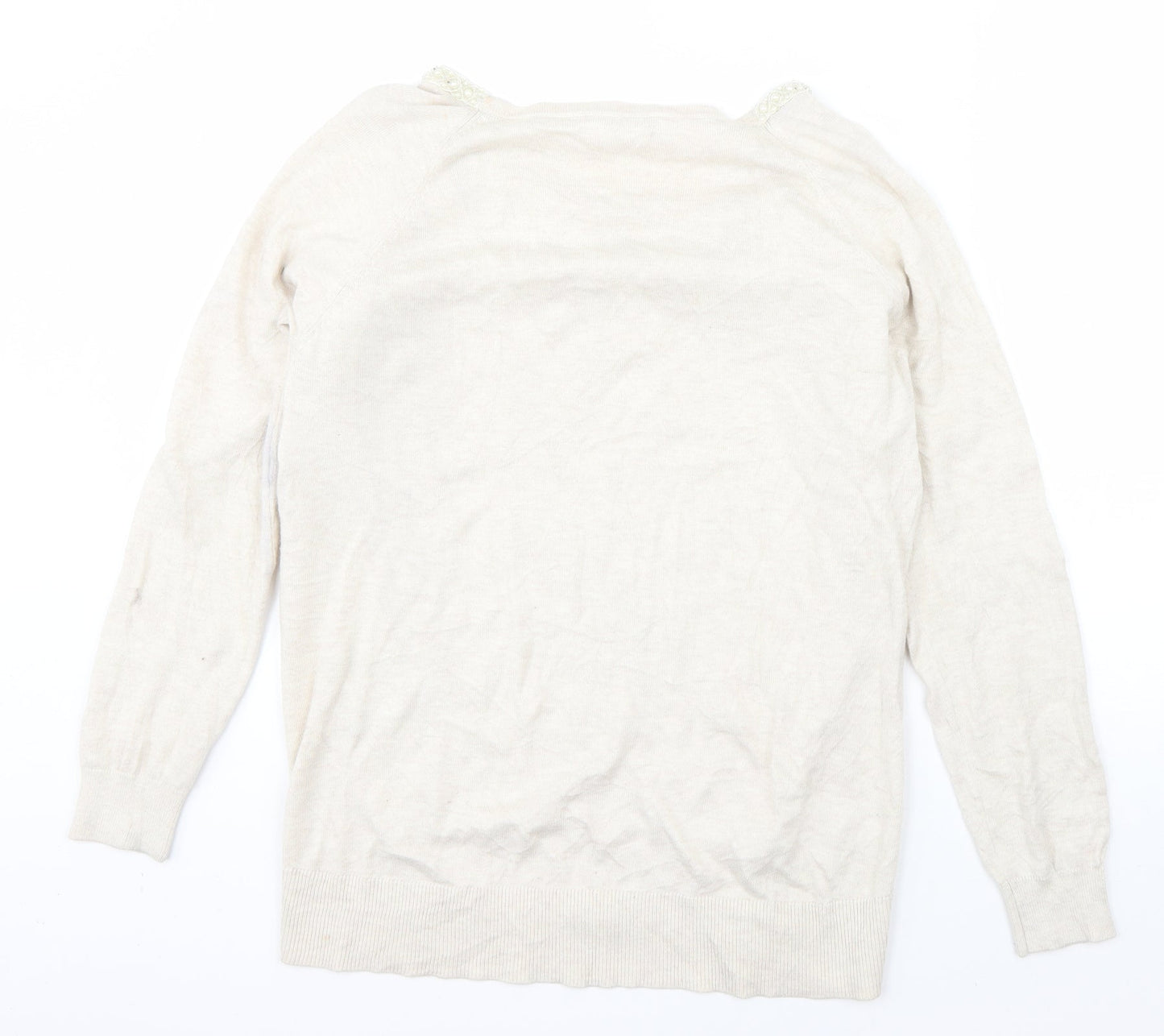 Oasis Womens Beige Round Neck  Polyester Pullover Jumper Size M
