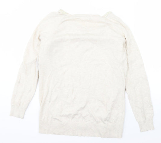 Oasis Womens Beige Round Neck  Polyester Pullover Jumper Size M