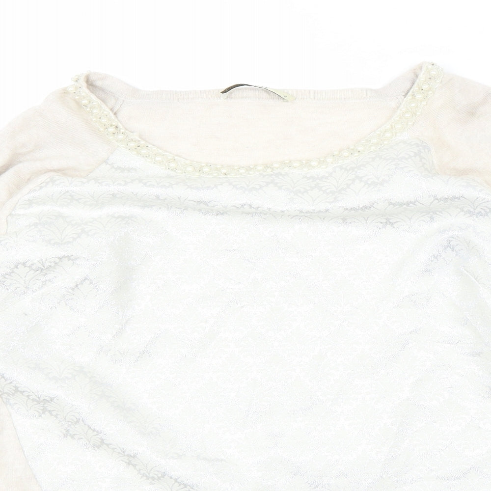 Oasis Womens Beige Round Neck  Polyester Pullover Jumper Size M