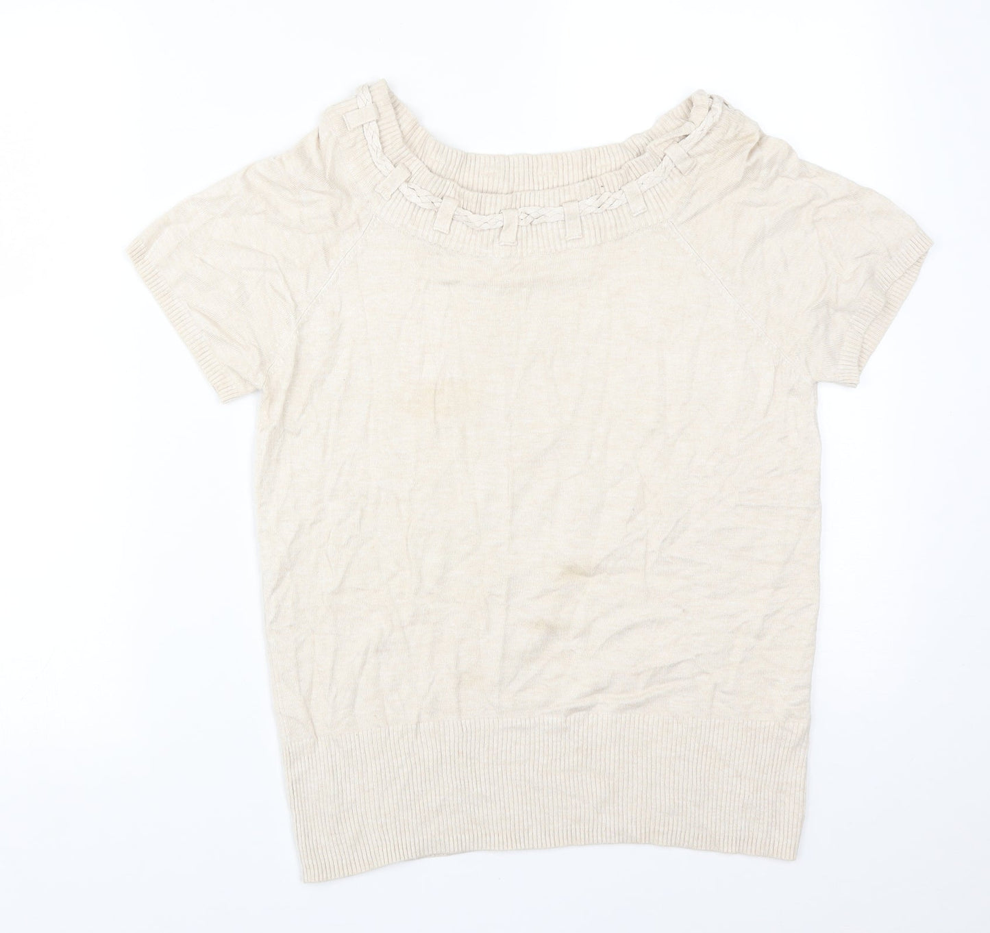 Debenhams Womens Beige  Viscose Basic T-Shirt Size 14 Boat Neck