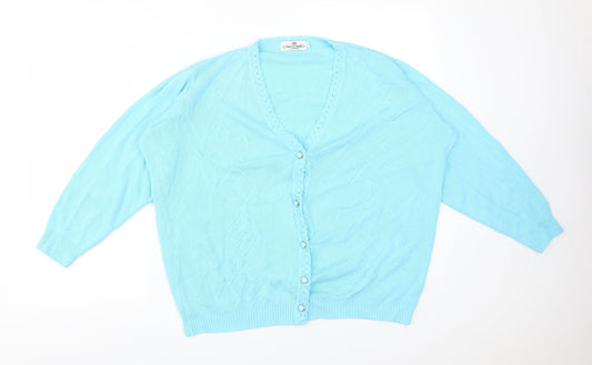 MERRY GOLD Womens Blue V-Neck Argyle/Diamond Acrylic Cardigan Jumper Size L