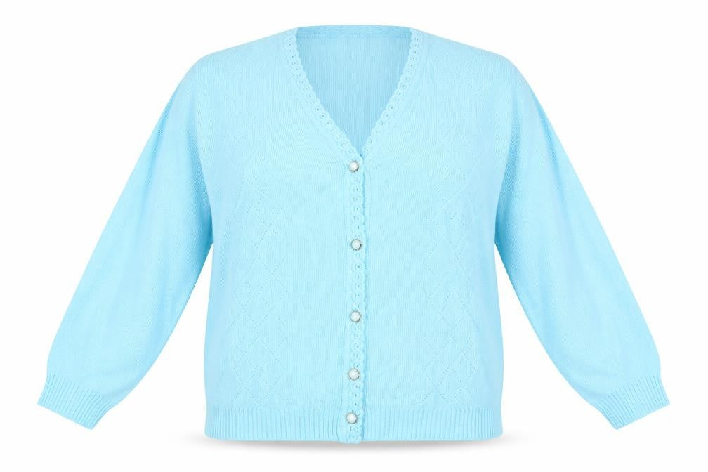 MERRY GOLD Womens Blue V-Neck Argyle/Diamond Acrylic Cardigan Jumper Size L