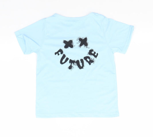 SheIn Boys Blue  Polyester Basic T-Shirt Size 6-7 Years Round Neck  - Future