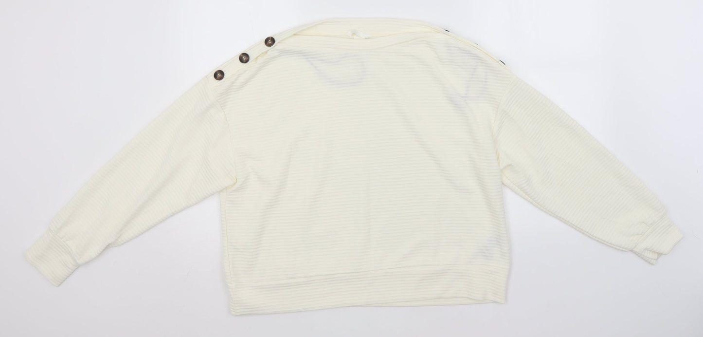 H&M Womens Ivory Round Neck Striped Polyester Pullover Jumper Size M