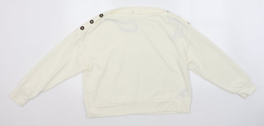 H&M Womens Ivory Round Neck Striped Polyester Pullover Jumper Size M