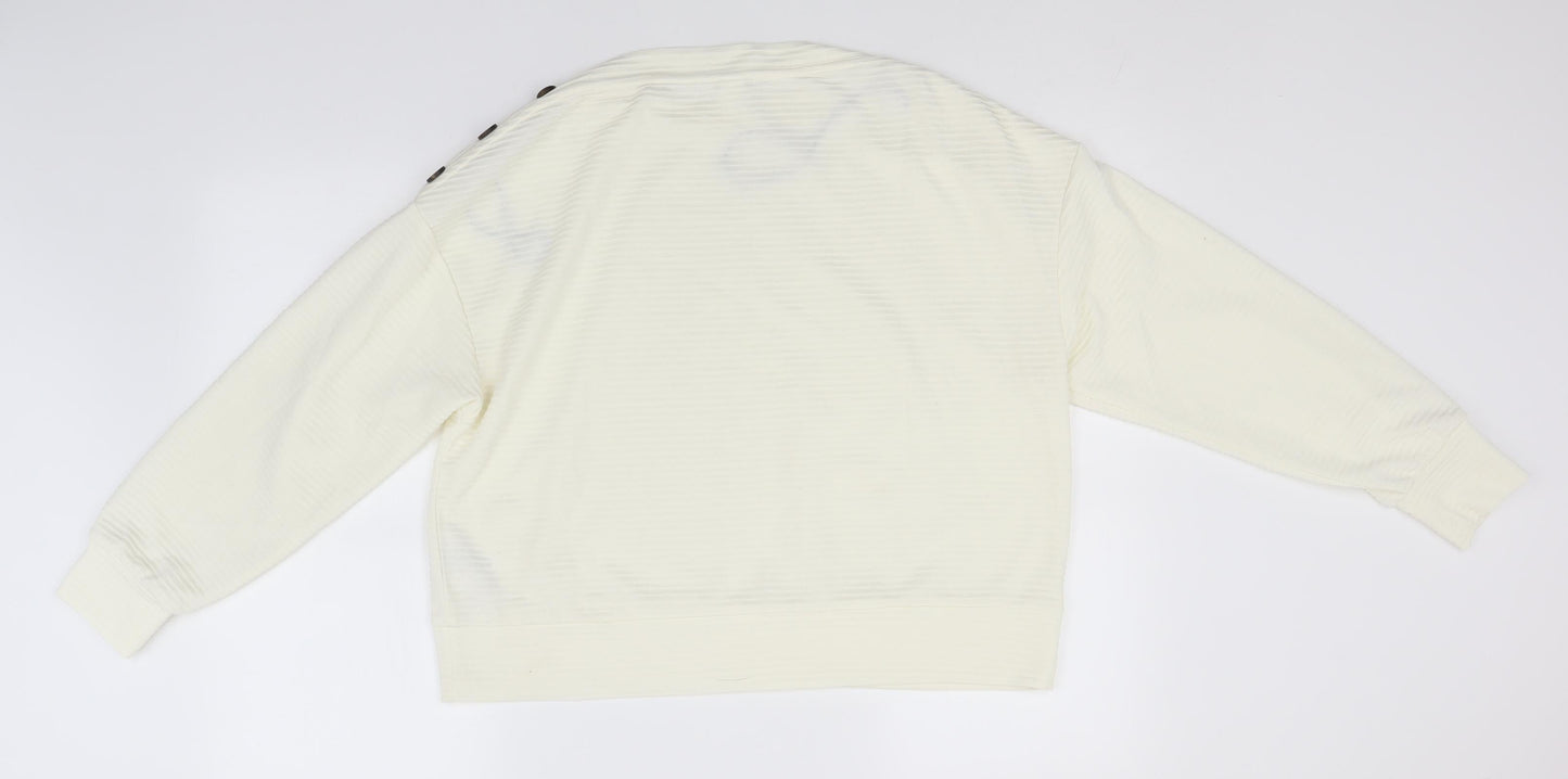 H&M Womens Ivory Round Neck Striped Polyester Pullover Jumper Size M