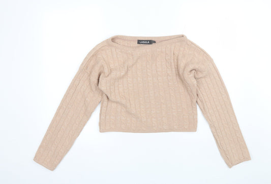 Lasula Womens Pink Round Neck  Acrylic Pullover Jumper Size S