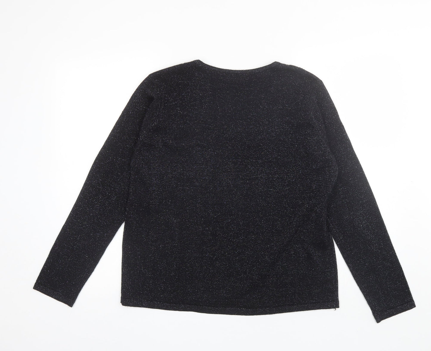 BM Womens Black V-Neck  Acrylic Pullover Jumper Size M