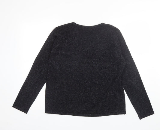 BM Womens Black V-Neck  Acrylic Pullover Jumper Size M