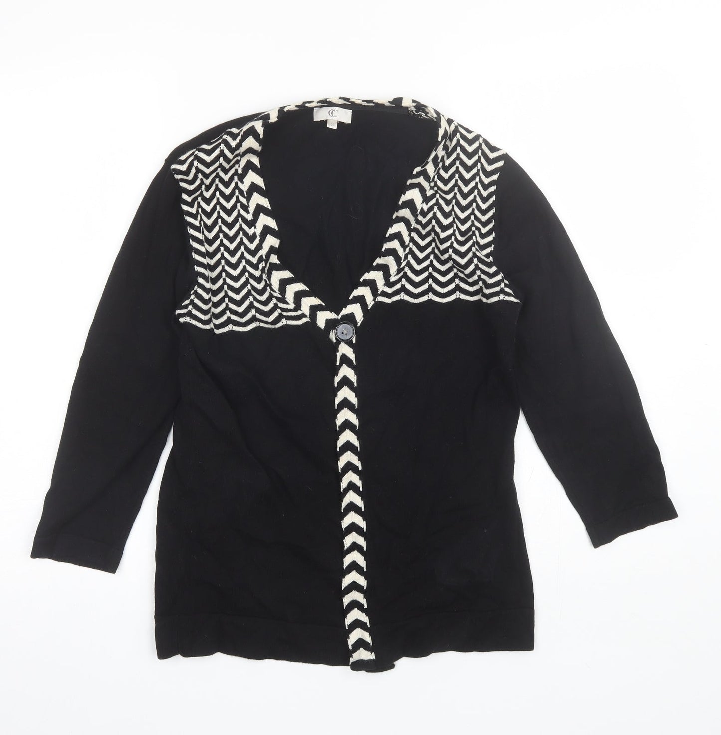 Country Casuals Womens Black V-Neck  Cotton Cardigan Jumper Size S