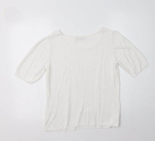 M&S Womens White Round Neck  Viscose Pullover Jumper Size 14