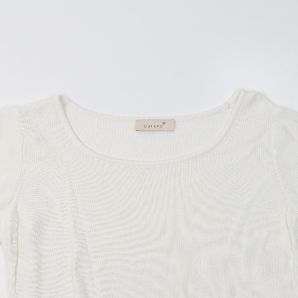 M&S Womens White Round Neck  Viscose Pullover Jumper Size 14