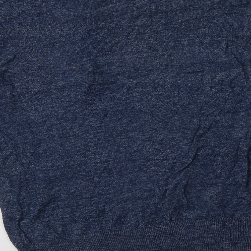 H&M Mens Blue V-Neck  Cotton Pullover Jumper Size S