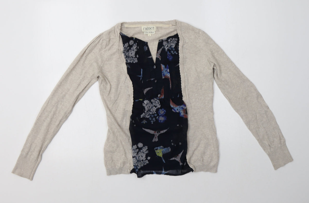 Nex Womens Beige Square Neck Floral Cotton Pullover Jumper Size 6
