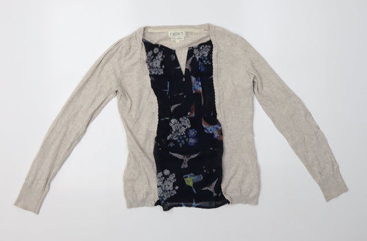 Nex Womens Beige Square Neck Floral Cotton Pullover Jumper Size 6