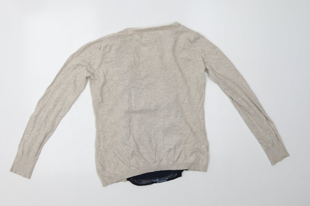 Nex Womens Beige Square Neck Floral Cotton Pullover Jumper Size 6