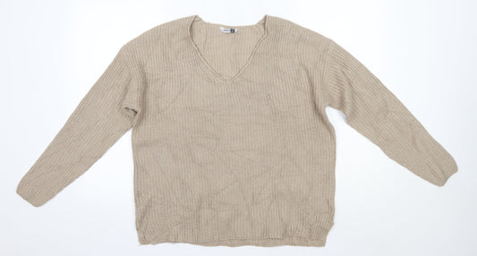Pep & Co Womens Gold V-Neck  Acrylic Pullover Jumper Size 14