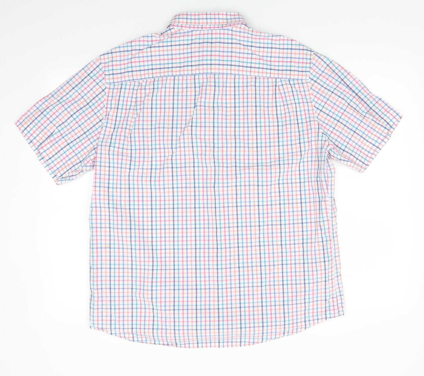 Marks and Spencer Mens Multicoloured Check Cotton  Button-Up Size L Collared  - Blue Red Orange White Teal check Buttoned collar