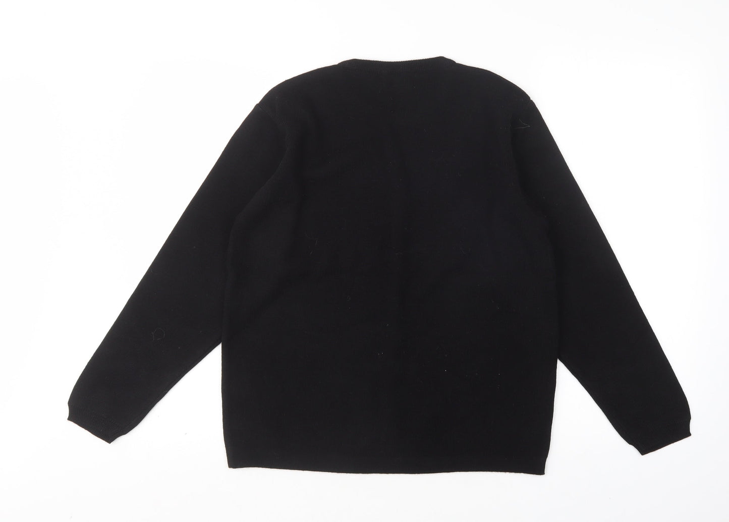 Akal Womens Black Round Neck Floral Acrylic Pullover Jumper Size S