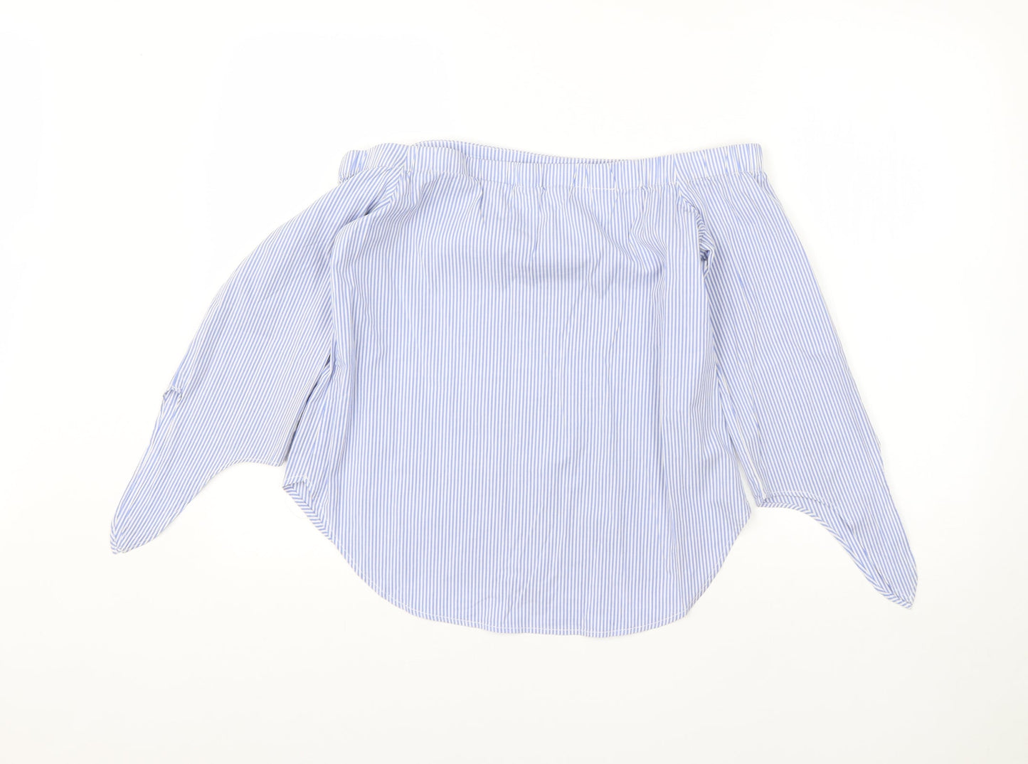 Oasis Womens Blue Striped Cotton Basic Blouse Size 10 One Shoulder