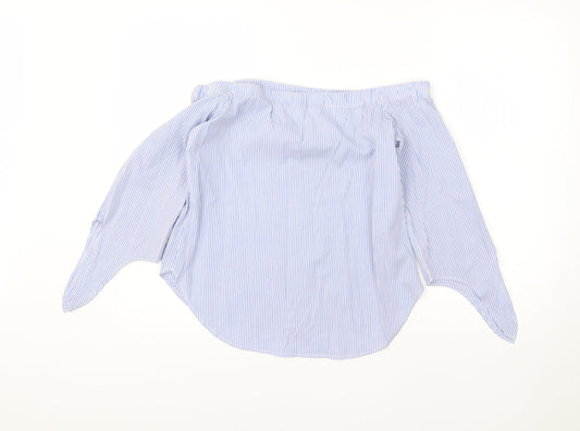Oasis Womens Blue Striped Cotton Basic Blouse Size 10 One Shoulder