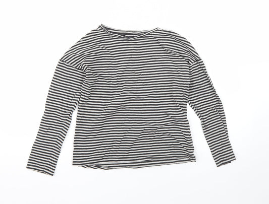 NEXT Girls Grey Striped Cotton Basic T-Shirt Size 9 Years Round Neck
