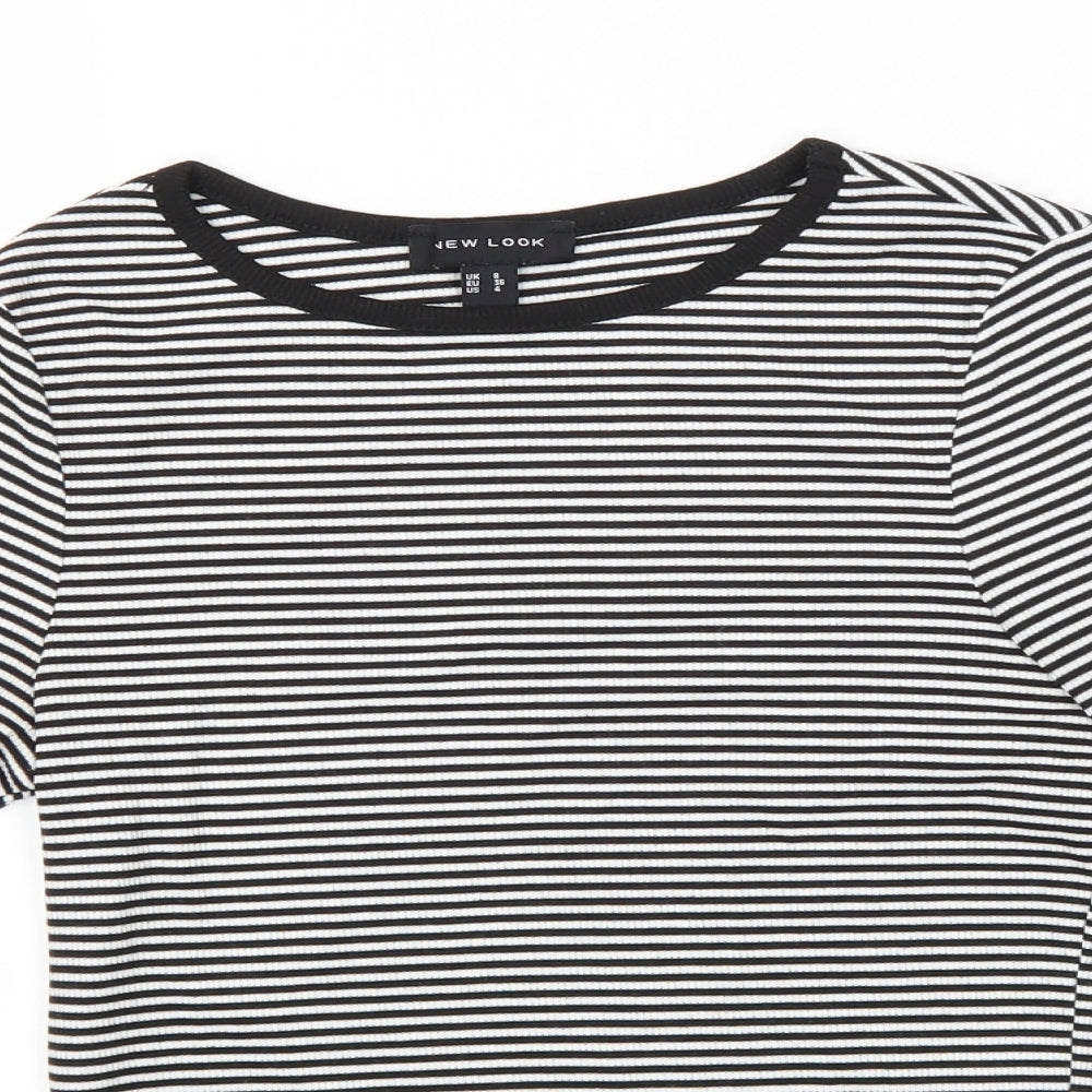 New Look Womens White Round Neck Striped Polyester Pullover Jumper Size 8