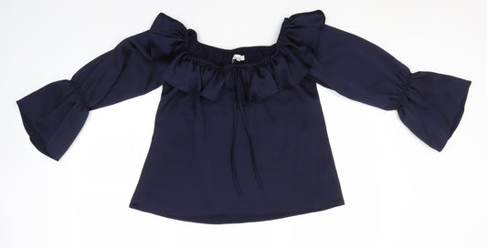 Peacocks Womens Blue  Polyester Basic Blouse Size 10 Boat Neck