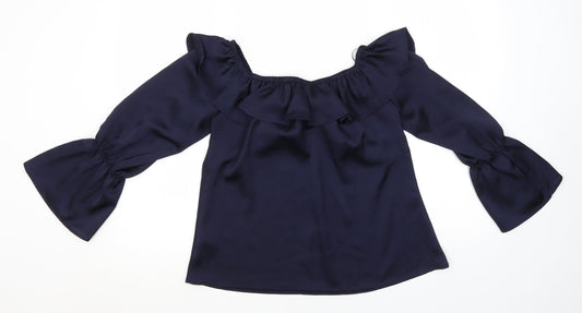Peacocks Womens Blue  Polyester Basic Blouse Size 10 Boat Neck