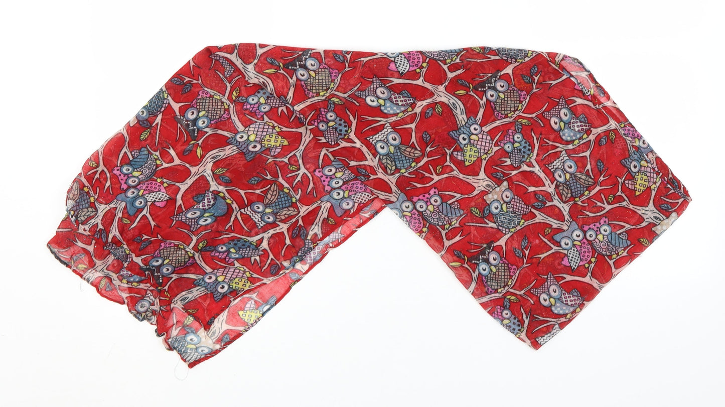 Preworn Unisex Red Animal Print Polyester  Scarf    - Owls