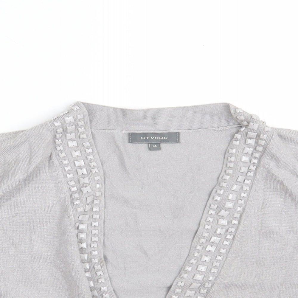 Et Vous Womens Grey V-Neck  Viscose Cardigan Jumper Size 14
